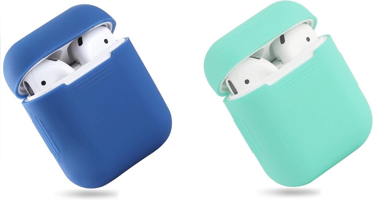Bescherm Hoesje Cover SET 2 STUKS voor Apple AirPods Case -Donker blauw en mint groen