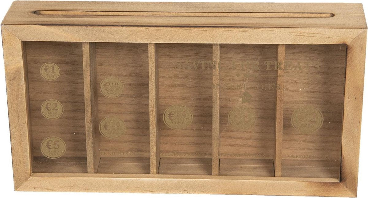 Spaarpot  28*5*15 cm - Bruin Hout / glas  Leuke Spaarpot  Spaarvarken - Clayre & Eef  - 6H1725