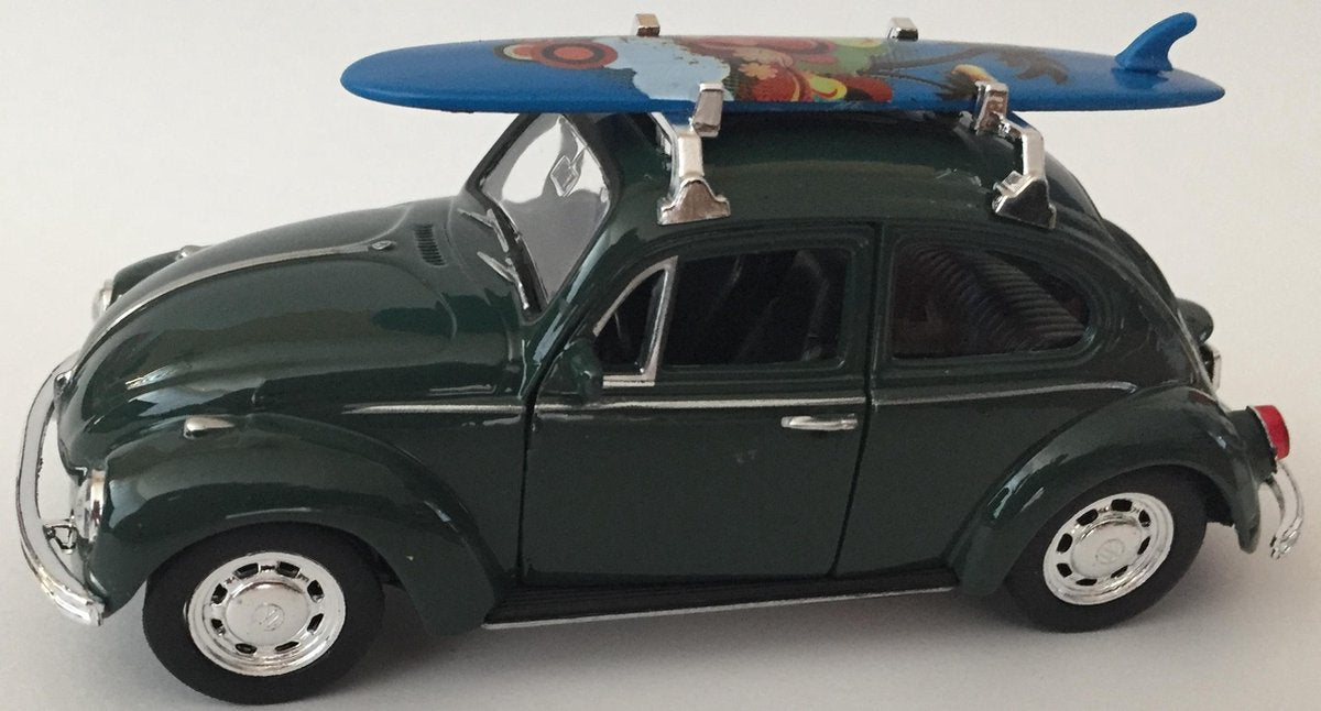 Volkswagen beetle met surfplank Welly 42343SB groen kever