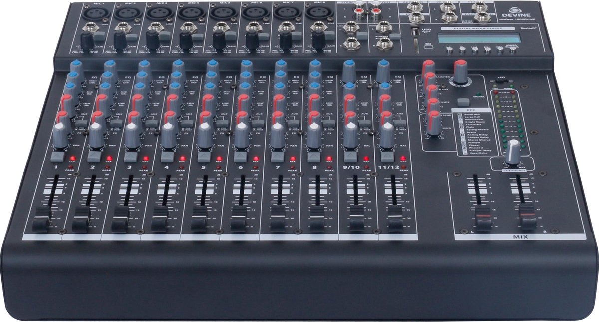 Devine MixDesk 1202FX-MP 12-kanaals mixer met FX en mediaspeler