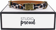 Studio Proud - Halsband - tijgerprint  - bronskleurige accenten - maat XS - te combineren met bijpassende riem