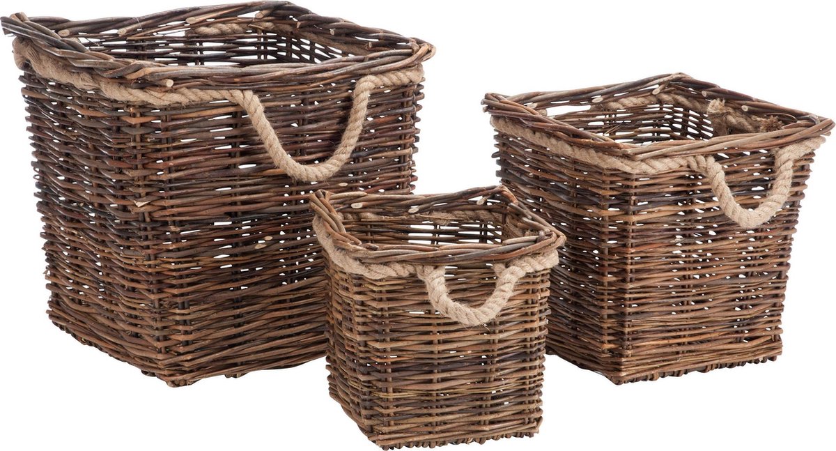 J-Line Set 3 Mand Vierkant Wilg Nat 51X51X46Cm