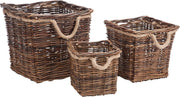 J-Line Set 3 Mand Vierkant Wilg Nat 51X51x46cm