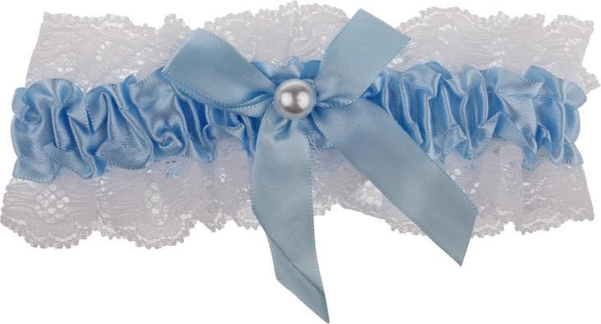 Kousenband wit met blauw