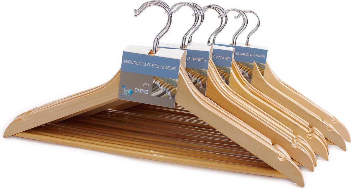 LaundrySpecialist® Luxe houten kledinghangers met broeklat - 25 stuks