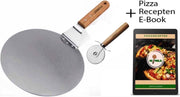 Pizzaschep plus Pizzasnijder Pizzaspatel Gratis E-Book/QR-code RVS en Houten Handvat - 25
