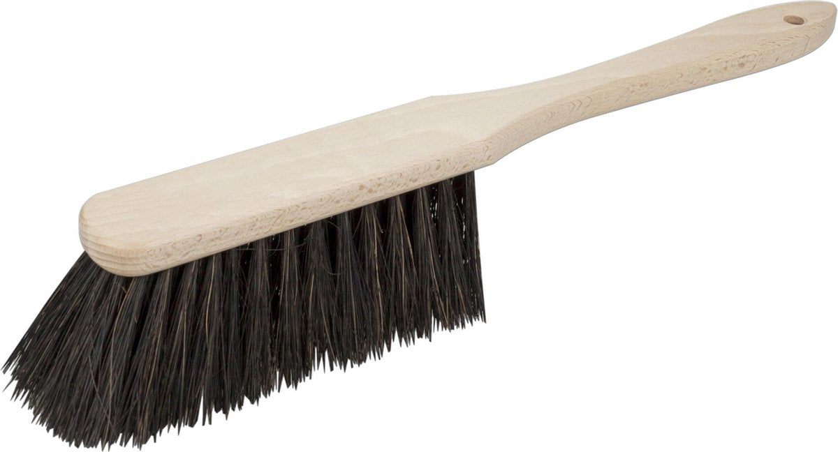 Houten stoffer/handveger met  Arenga haren en lange steel 39 cm voor binnen- Zachte borstels/stoffers