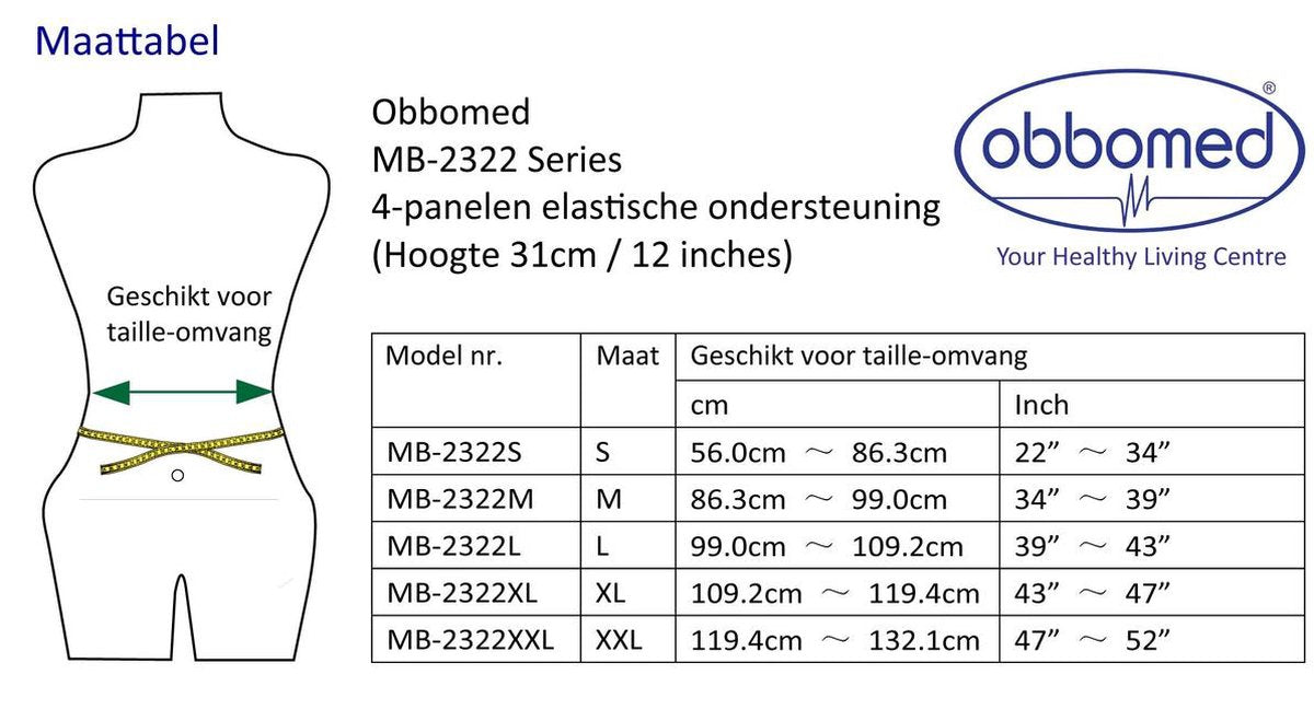 OBBOmed - Elastische 4 banden bandage - voor extra steun en stevigheid aan de rug
