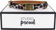 Studio Proud - Halsband - tijgerprint  - bronskleurige accenten - maat S - te combineren met bijpassende riem