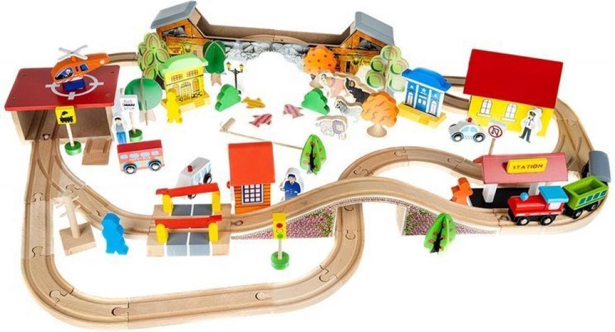 Houten treinset - Railway - Kindertreinset - 89 onderdelen - Treinspeelgoed