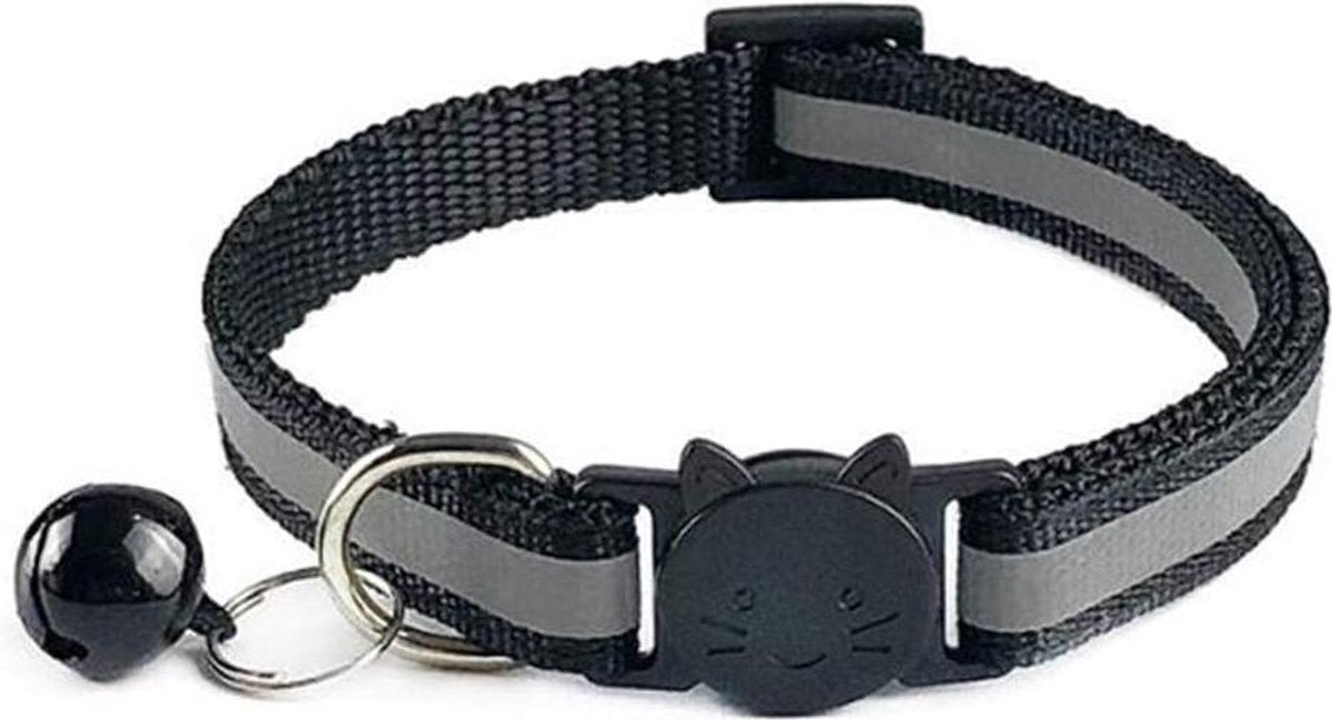 Doodadeals® | Reflecterende kattenhalsband | Halsband kat met belletje | Zwart