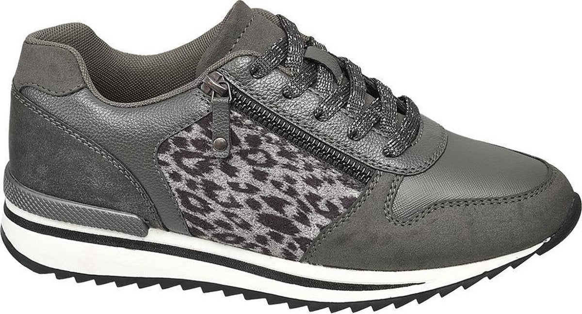 Graceland Dames Grijze sneaker panterprint - Maat 37