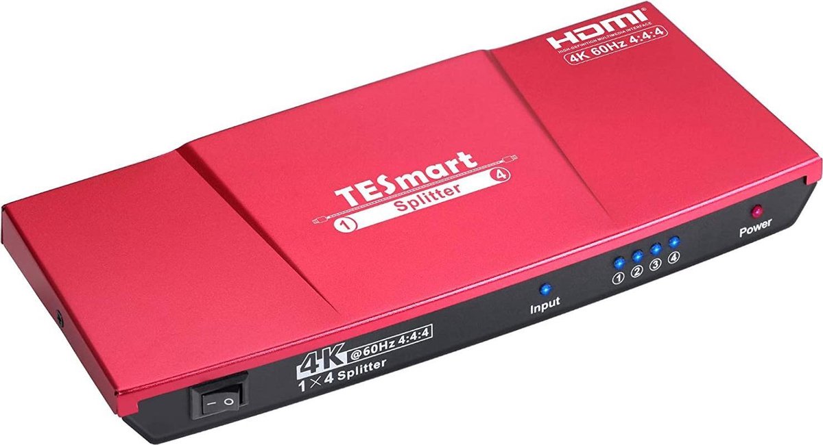 NÖRDIC SGM-162 HDMI splitter 1 input naar 4 output - 1080p - 4K 60Hz - 18 Gbps - Rood/Zwart