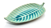 Presenteerschaal - Serveerschaal - Presenteerblad - Handgemaakt en geschilderd - Bladvormige schaal Turquoise 31 cm (2 stuks)
