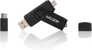 Wilsem USB Stick 3.0 32 GB voor Laptop en Android Telefoons/Tablets met Geschenkdoos – Smartphone – Micro USB – USB-C – Geheugenstick – Flashdrive – Memorystick – Data Opslag – Insteekgeheugen -  Dual Stick – Dubbele USB Stick - Zwart