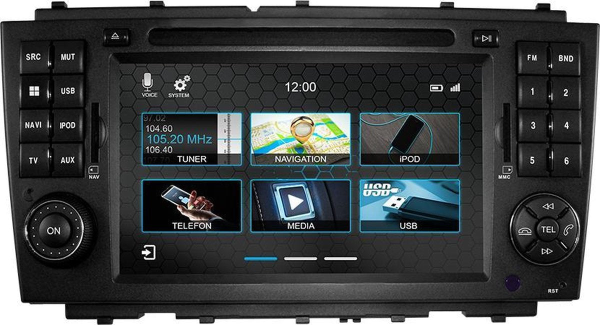 DVNN7PRO MBC Navigatie Mercedes C klasse 2004-2008 dvd parrot carkit apple carplay android auto usb TMC Dab+