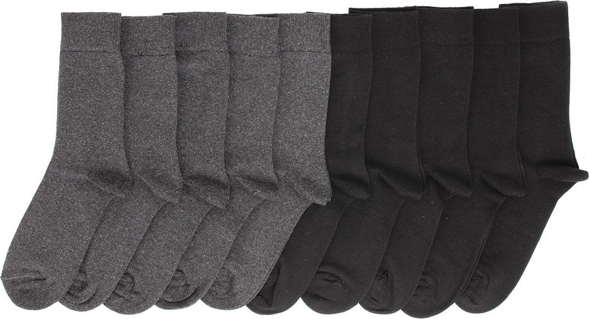 Zwarte sokken / Donkergrijze sokken - Heren sokken - 10 paar - Normale sokken - Multipack Heren Maat 43-46