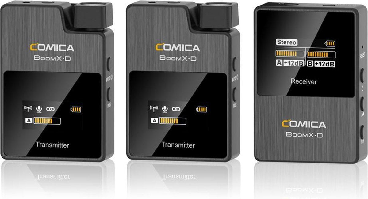 Comica BoomX-D D2 draadloze microfoon-set met 2 zender en ontvanger voor camera en smartphone