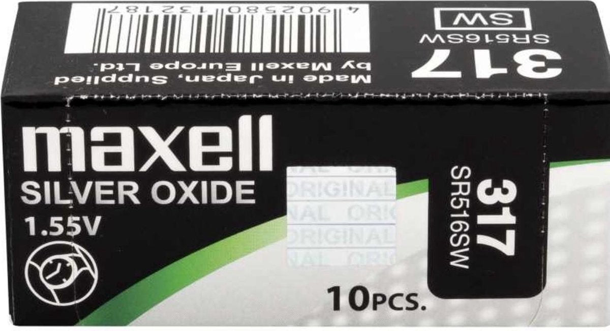 10  Stuks - Maxell 317 / SR 516 SW Silver Oxide horlogebatterij