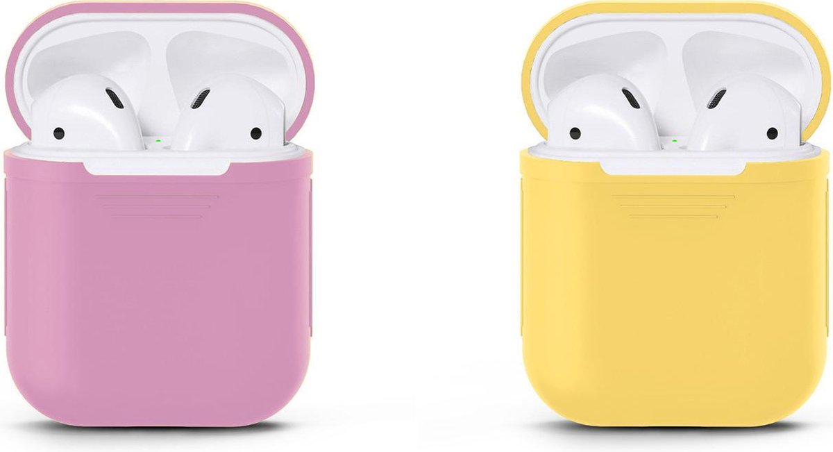 VOORJAARSACTIE Voordeelset 2 stuks Apple Airpods Siliconen - Case - Cover - Hoesje - Geschikt voor Apple Airpods 1 en 2 - Lila / Licht Geel