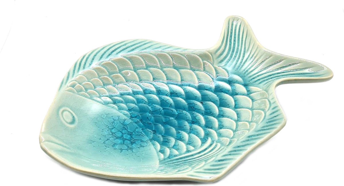 Vis Schaal - Visbord - Visschaal - Handgemaakt en geschilderd - Presenteerschaal Turquoise 23 cm