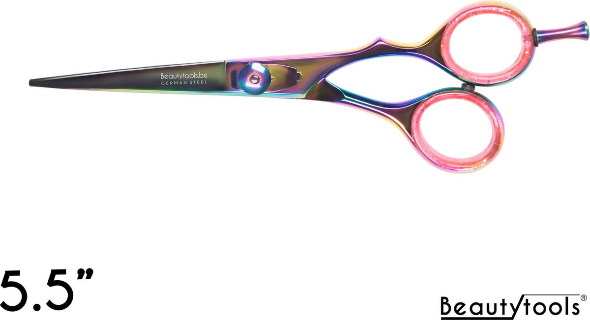Beautytools TITANIUM LINE Duitse Kappersschaar/Professionele Knipschaar Rechtshandig - Rainbow ShortSlice (5.5 Inch) - (RS-1468)