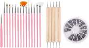 GUAPÀ - Nagel Penselen Set Roze + Rhinestones Zilver + Druppel & Dotting Pennen - Nail Art