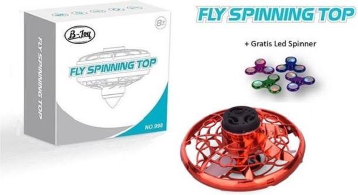 B-Joy Nieuw Hand gestuurde Spinner Drone Buiten kinderspeelgoed + Gratis Led Spinner -  Fly Spinning top Play It UFO | Kleur Rood