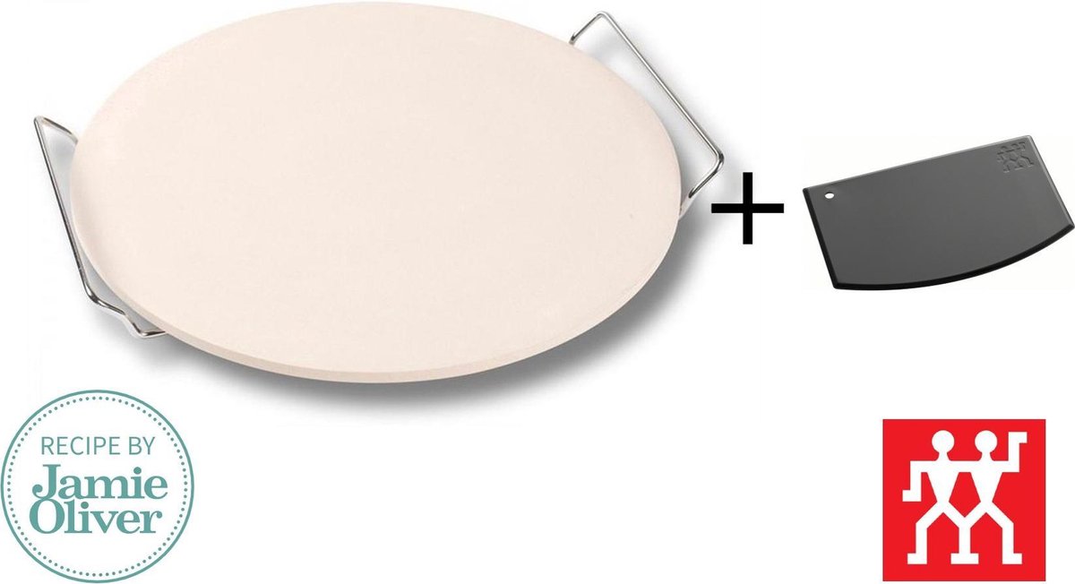Jamie Oliver Pizzasteen - Ø 33 cm + ZWILLING Keukenschraper Cadeau - Pizza set