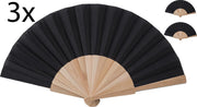 Waaier -Spaanse handwaaier - Chinese handwaaier -waaier Hout - set van 3 stuks -hout zwart 41 x 23 cm