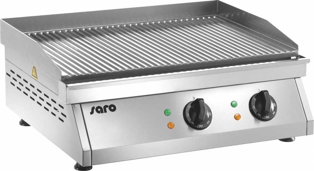 SARO Electrische grillplaat gegroefd -  2 bakzones - 2 jaar garantie - professioneel model FRY TOP GH