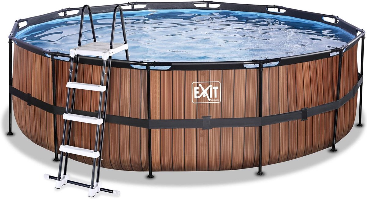 EXIT Wood zwembad ø450x122cm met zandfilterpomp - bruin