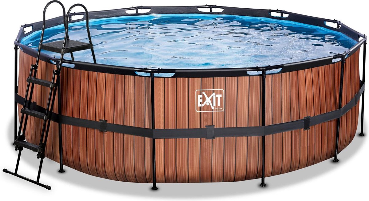 EXIT Wood zwembad ø427x122cm met filterpomp - bruin