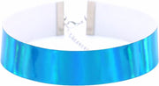 KIMU iridescent choker blauw - ketting holografisch halsband collar