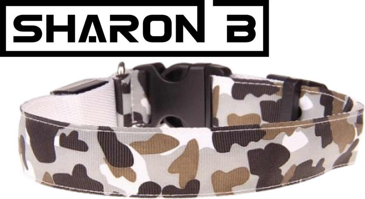 Leger print LED halsband maat XL voor je hond |grijs | Verlichte halsband voor honden | Verkrijgbaar in S t/m XL en in meerdere kleuren | LED hals band | LED hondenriem | LED hondentuigje | LED Hondenriem | army halsband LED | camouflage halsband LED