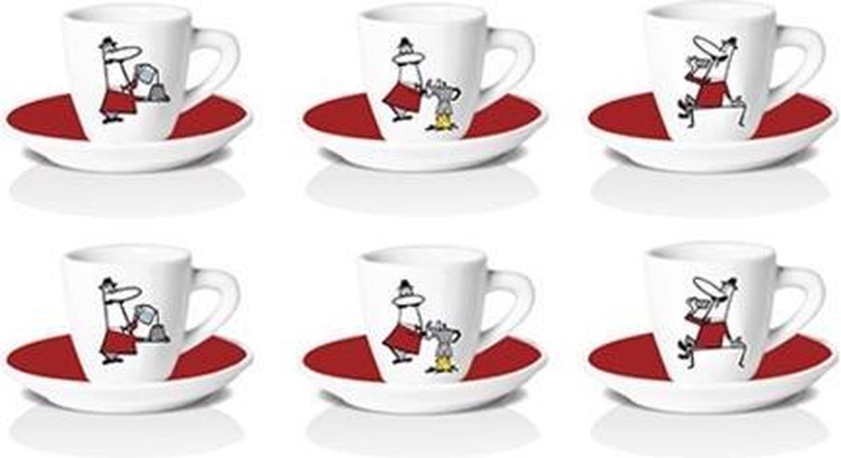 Bialetti Little Man espresso kop en schotel - set van 6 stuks