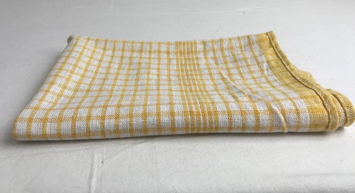Theedoek Geblokt Geel 50x70 cm (set van 6)