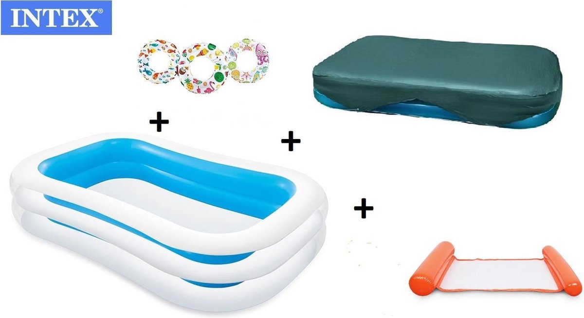 zwembad - zwembad intex afdekzeil- GRATIS 1x Zwemring - afdekhoes - familie zwembad - opblaasbare zwembad - COMBIDEAL - 262x175x56cm - Waterhangmat  oranje– hoofdsteun - Water hangmat - hangmat