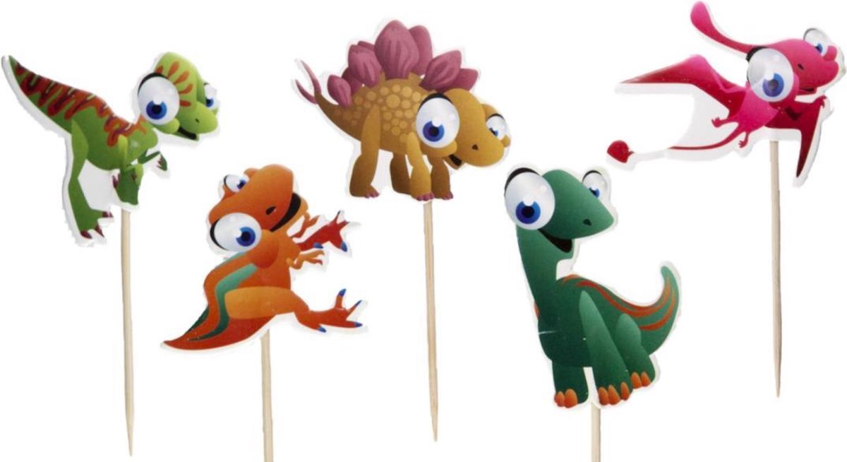 ProductGoods - 24 Leuke cocktailprikkers Dino | Dino | Verjaardag | Sateprikkers | Traktatie | Feest | Prikkers