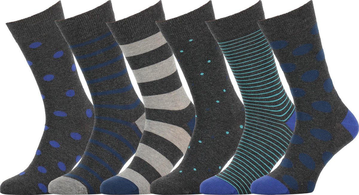 Easton Marlowe Sokken Heren 43 46 Grijs Blauw Heren Sokken - 6 Paar - Katoen Naadloze Sokken - Stippen Strepen - Kousen Heren - Leuke Sokken Mannen - Herensokken Maat 43-46 - Anthraciet Turquoise Socks 6 Pack #33