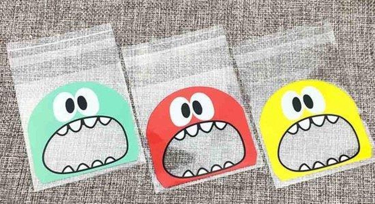 100x transparante uitdeelzakjes monster geel (10x7 cm)