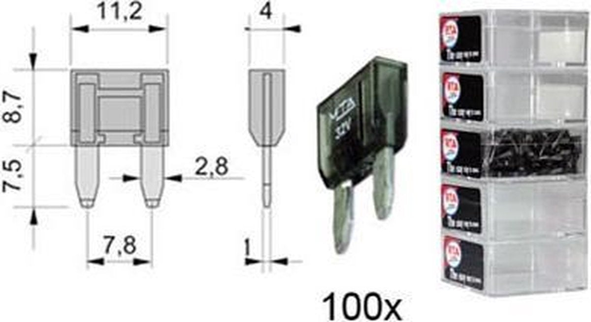 steekzekering MINI 2A GRIJS 100 stuks in een doosje