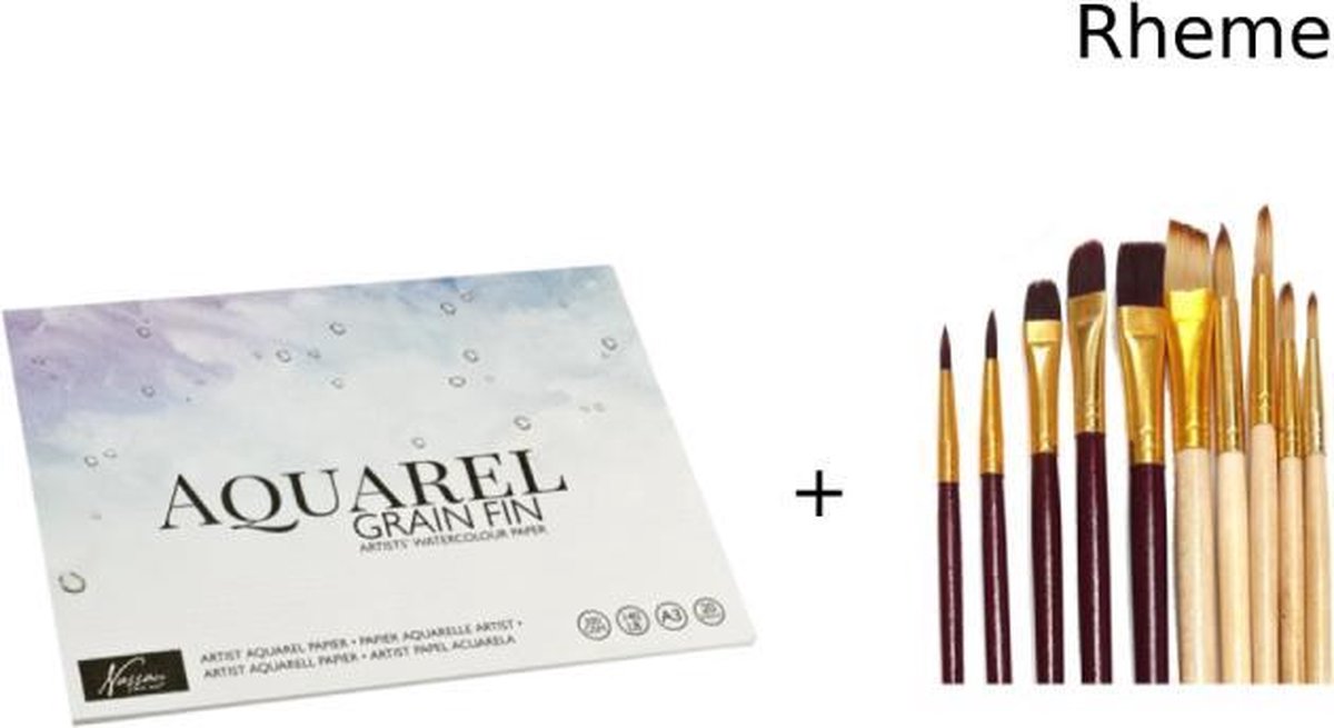 Aquarel Papier - A3 Formaat - 20 Vel + 10 Penselen - Rheme