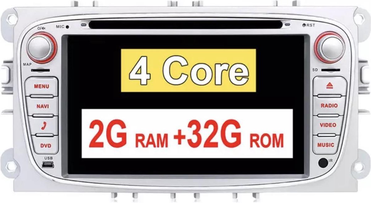 Ford Focus S-Max Mondeo Galaxy C-Max Kuga Android 10 navigatie DVD speler Bluetooth USB WiFi  ZILVER