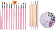 GUAPÀ - Nagel Penselen Set Roze + Rhinestones Parelmoer + Druppel & Dotting Pennen - Nail Art