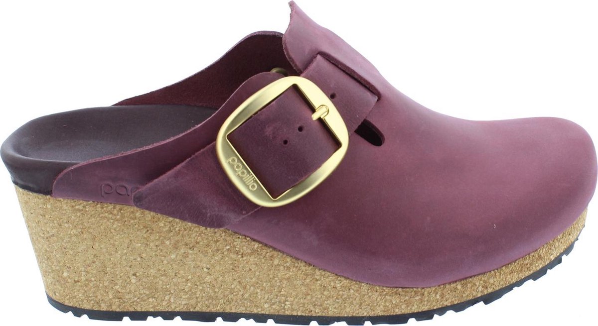 Birkenstock Papillio Fanny Zinfandel Big Buckle Leather Narrow-fit Muil met sleehak – maat 39