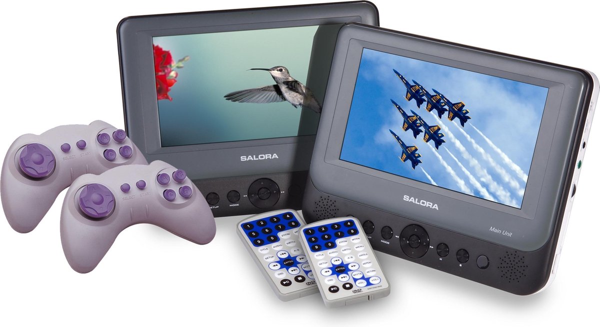 Salora DVP7748DUO+GC - Portable DVD speler - 2 DVD spelers - 2 schermen (7 inch) - Accu -  USB - SD - Games - Accessoires