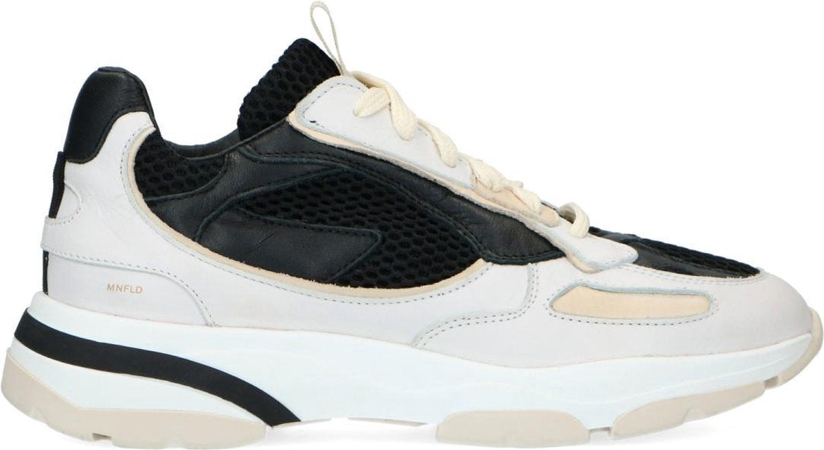 Manfield - Dames - Beige leren sneakers met zwarte details - Maat 40