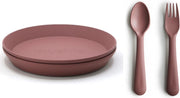 Mushie borden en bestek|Set 2 borden+Vork en Lepel|Woodchuck|Kinderservies|BIBS|Bestek|Bord|