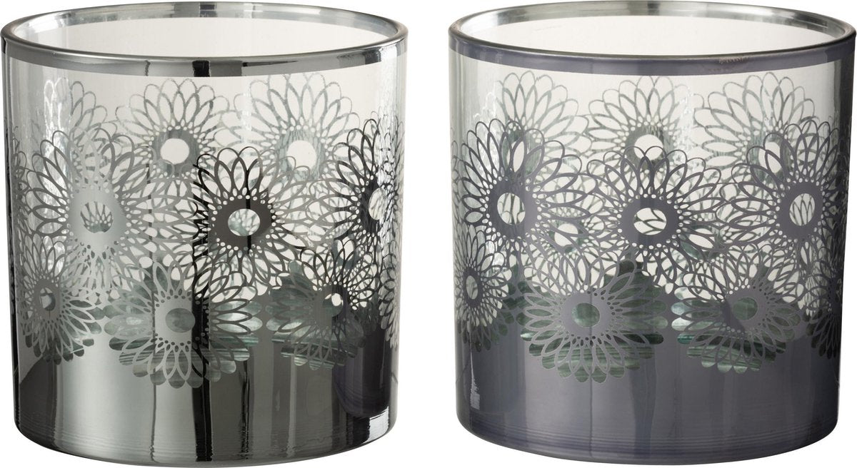 J-Line Windlicht Zonnebloem Glas Zilver Large Assortiment Van 2